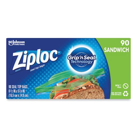 Ziploc Resealable Sandwich Bags, 1.2 mil, 6.5 in. x 5.88 in., Clear, PK1080, 1080PK 664545
